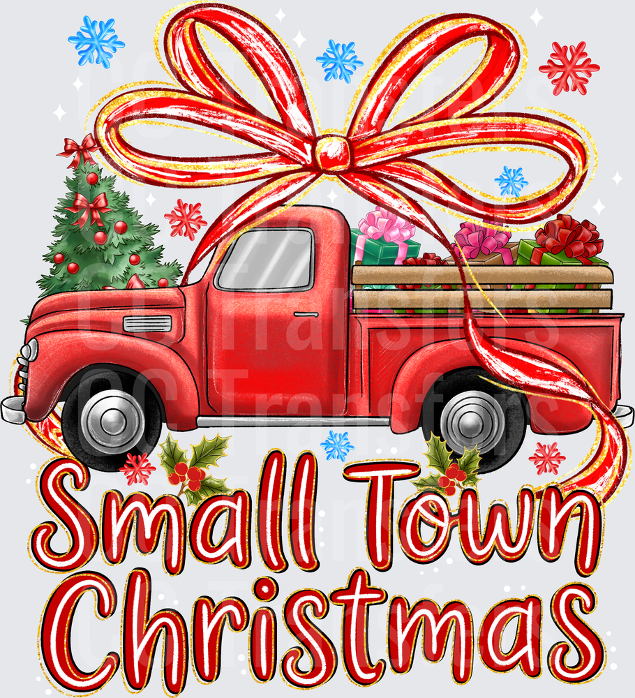 Small Town Christmas Vintage Red Truck with Bow (DTF)