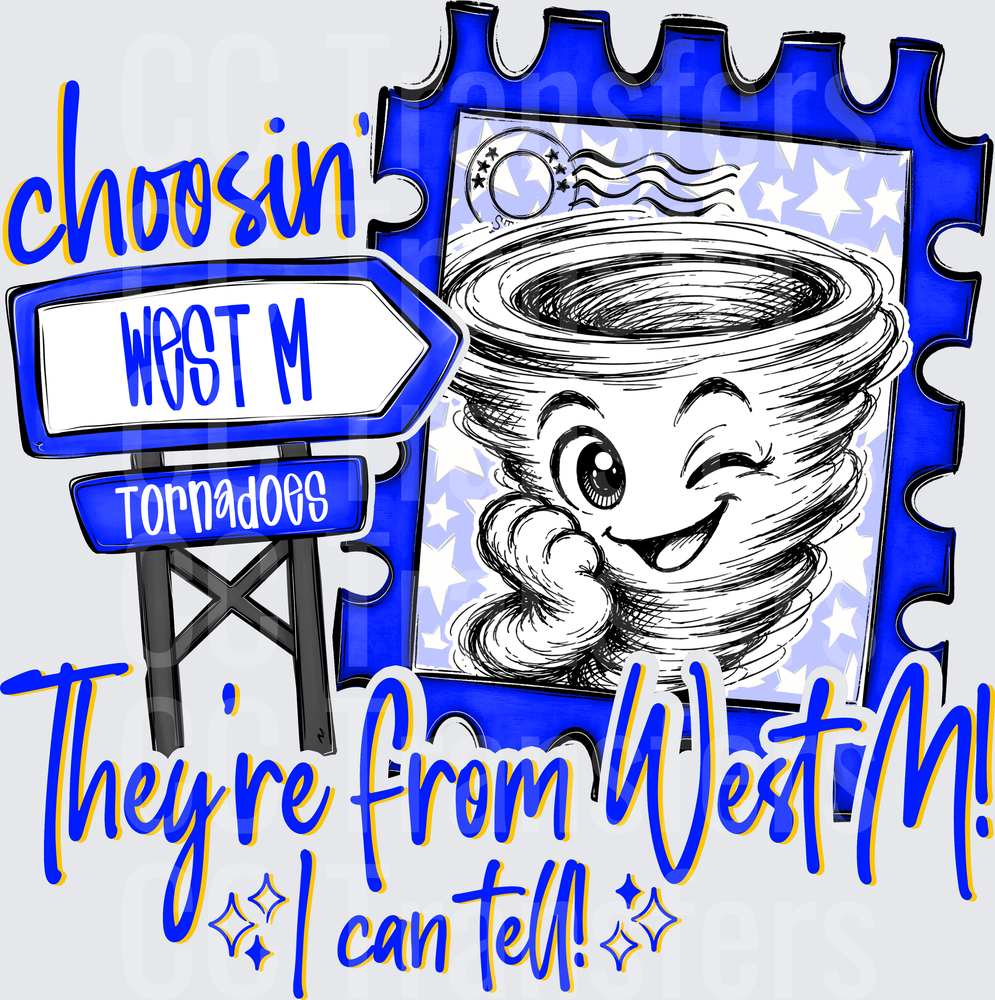 Choosin West M Tornadoes Tornado Mascot Stamp Design (DTF)
