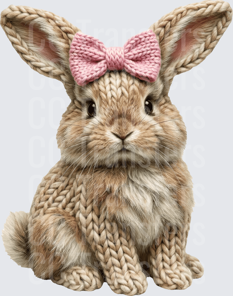 Knitted Texture Bunny with Pink Bow (DTF)