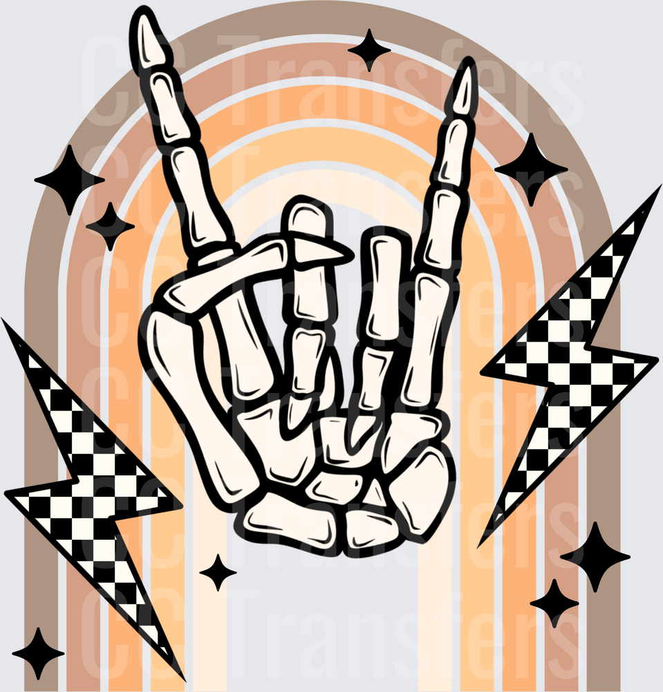 Skeleton Rock On Hand Boho Rainbow Checkered Lightning (DTF)