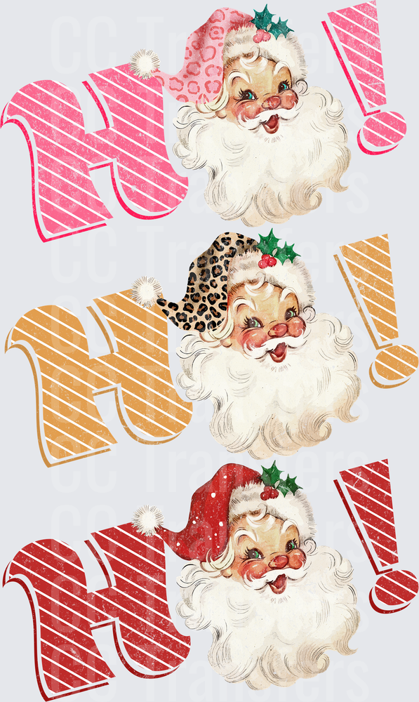 Retro Ho Ho Ho Santa Trio Leopard Pink Red Hats (DTF)