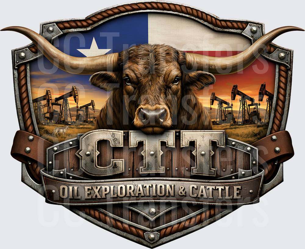 Texas Longhorn Bull Oil Pump Jack Shield Badge (DTF)