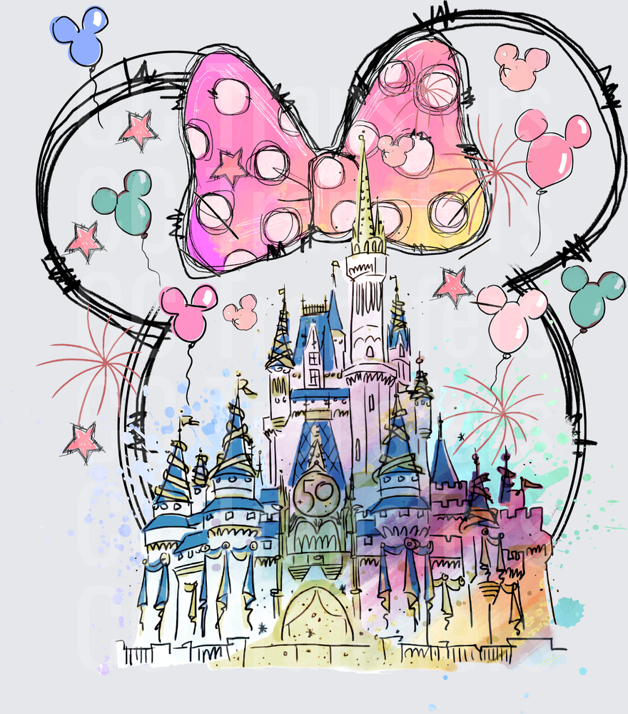 Watercolor Castle 50th Celebration Ears Bow (DTF)