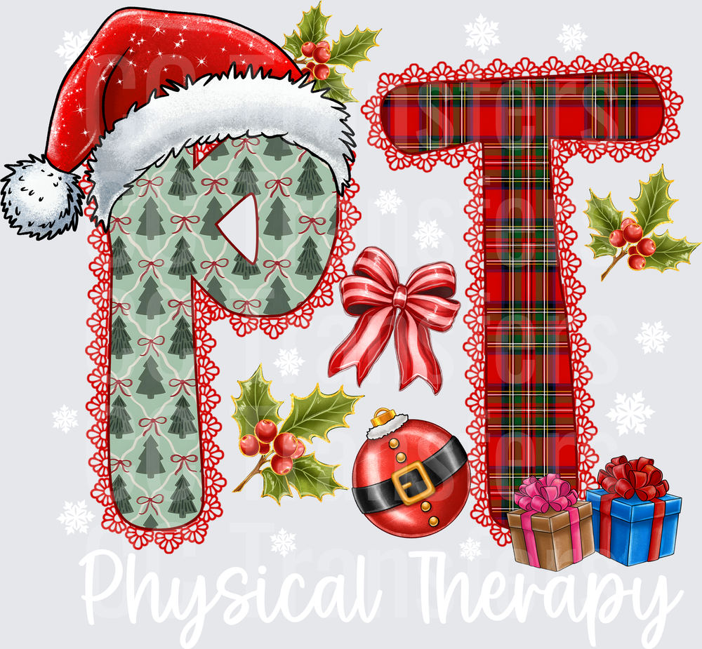 Christmas Letters P T Santa Hat Plaid Holly Ornament DTF