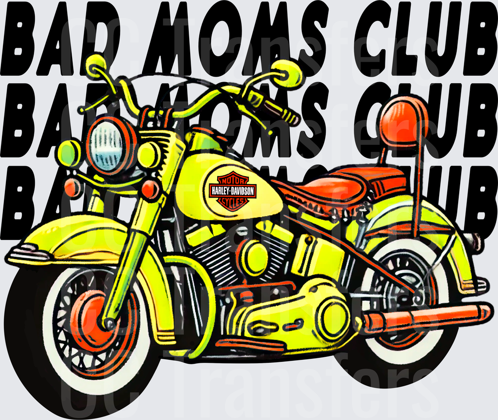 Bad Moms Club Yellow Classic Motorcycle Graphic (DTF)