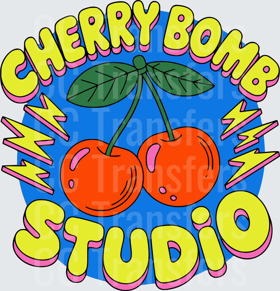 Retro Cherry Pair with Lightning Bolts Badge Design (DTF)