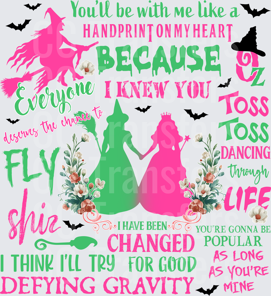 Witch Duo Song Lyrics Quote Collage Pink Green Floral (DTF)