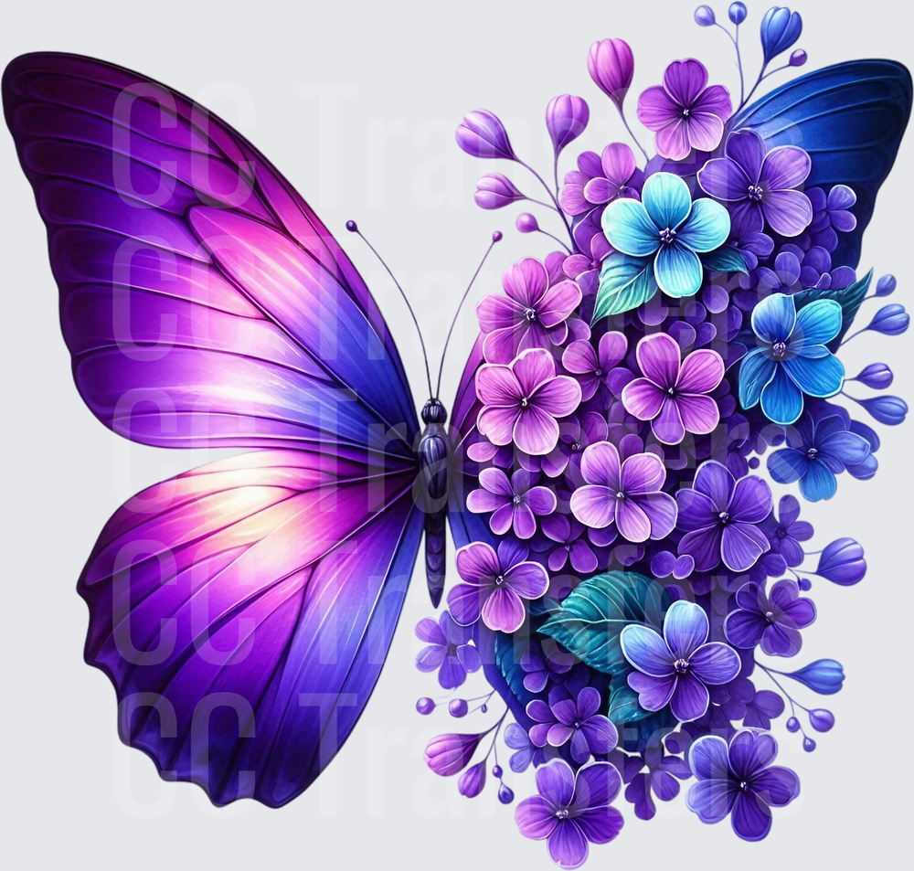 Purple Pink Butterfly with Floral Bouquet Wings (DTF)