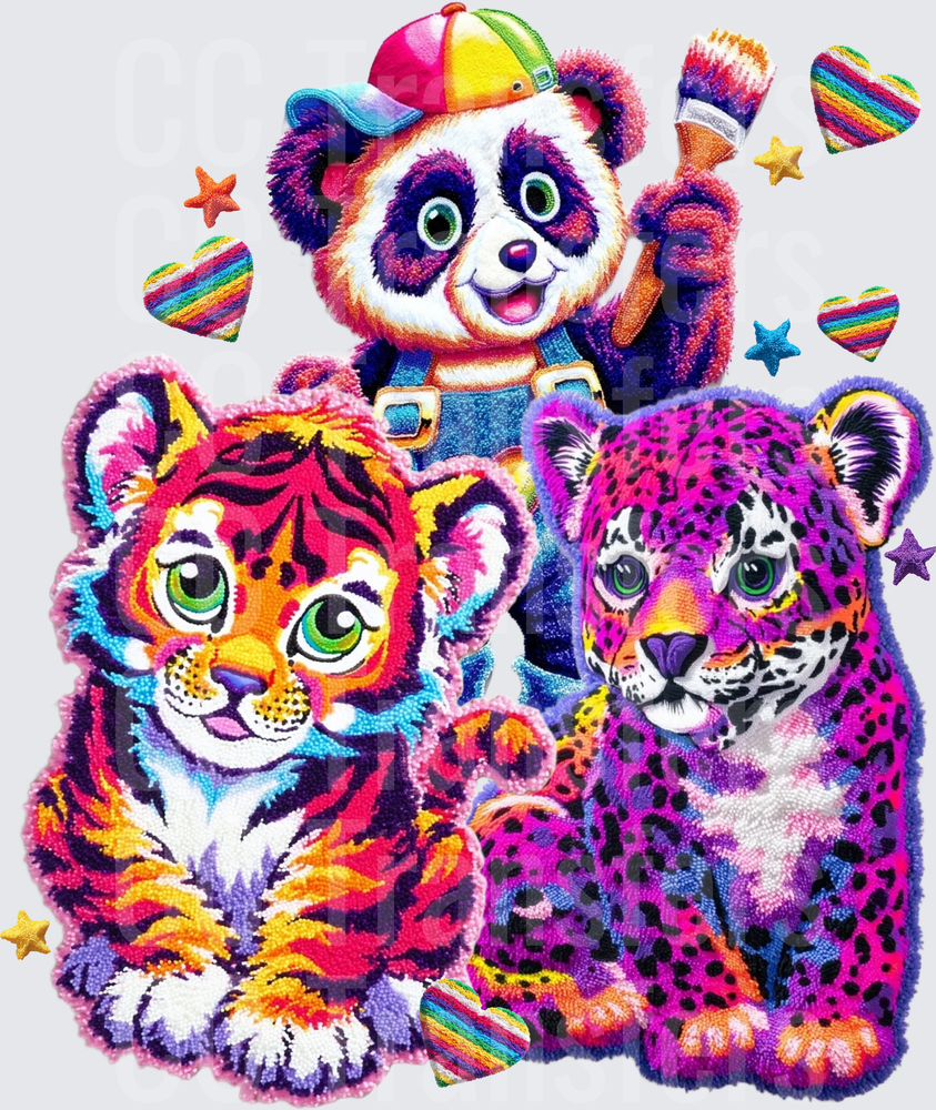 Neon Rainbow Big Cats & Panda Artist Trio (DTF)
