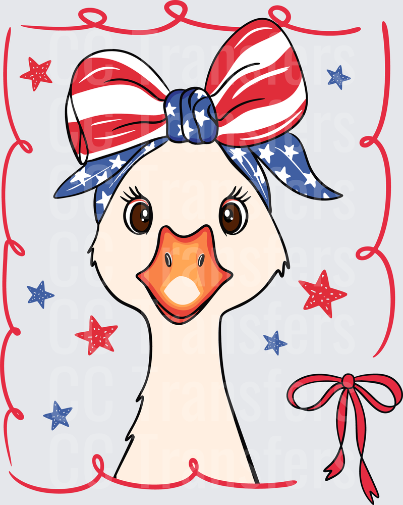 Patriotic Goose with Stars and Stripes Bow Headband (DTF)