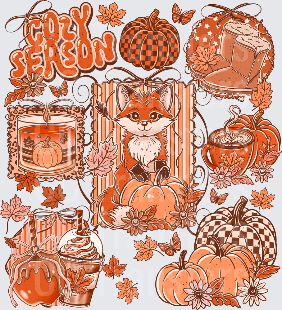 Cozy Season Fall Fox Pumpkin Autumn Collage (DTF)