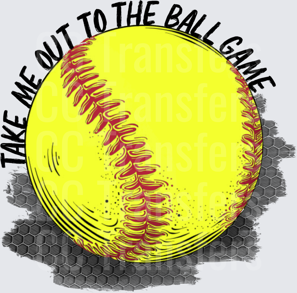 Take Me Out To The Ball Game Yellow Softball (DTF)