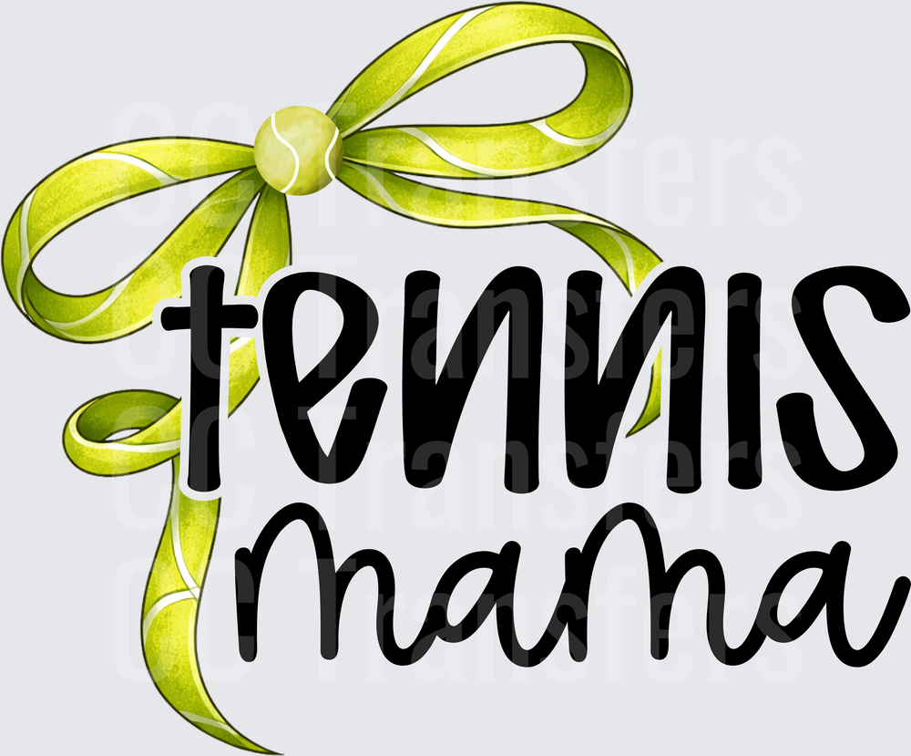 Tennis Mama Bold Script with Green Bow and Ball (DTF)