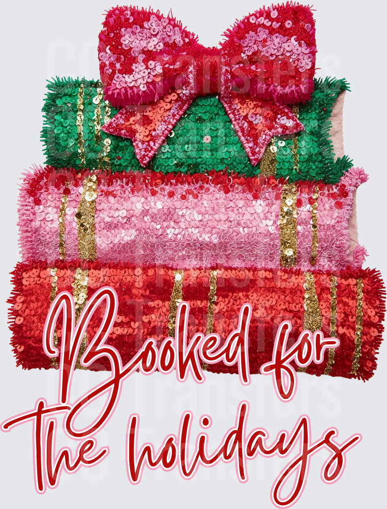Booked For The Holidays Sequin Christmas Books DTF