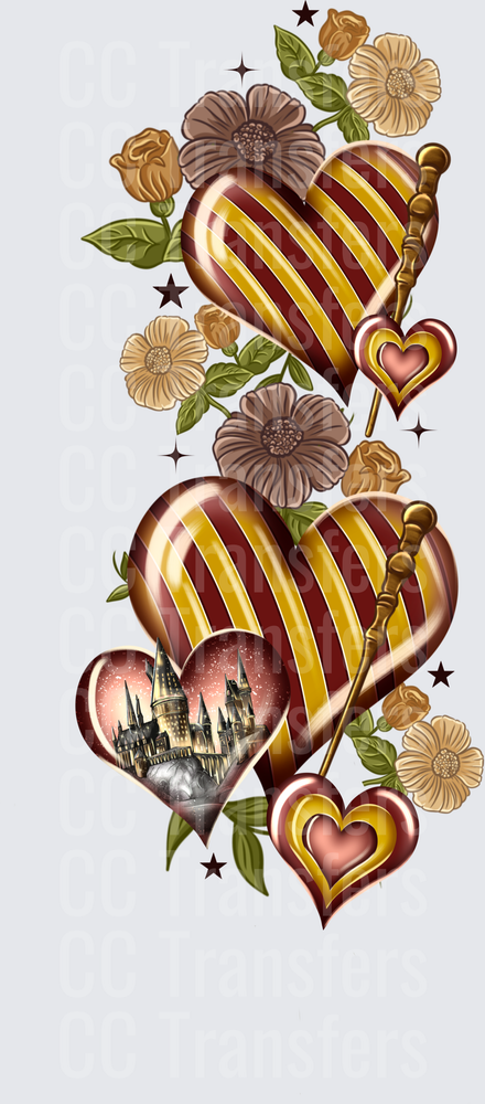 Striped Hearts Magic Wand Castle Floral Stack (DTF)