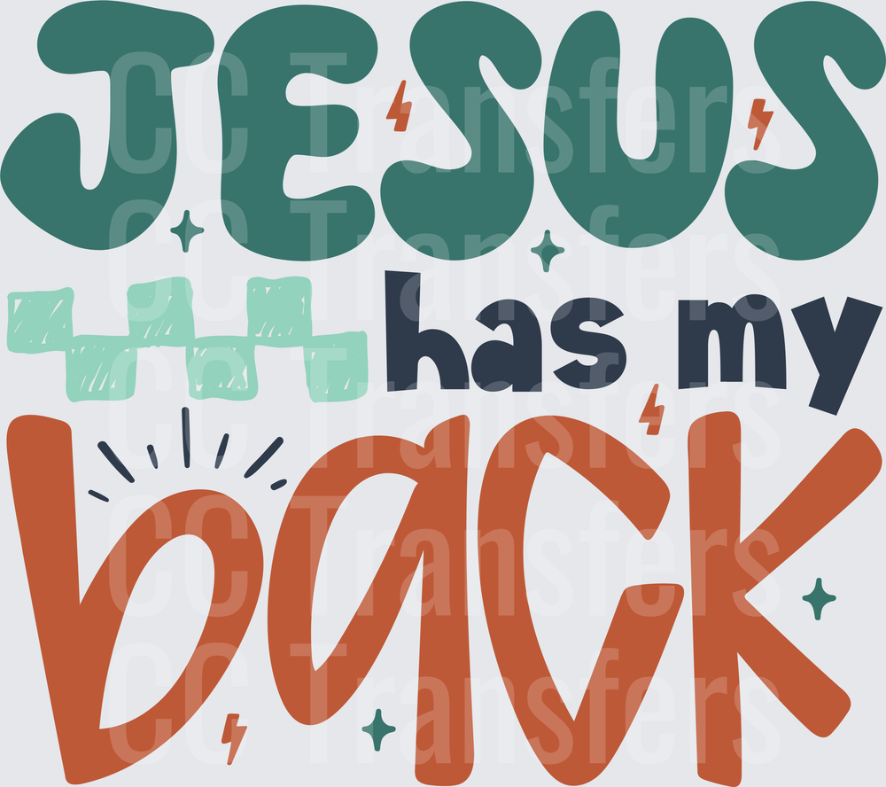 Jesus Has My Back Cross Faith Retro Typography (DTF)