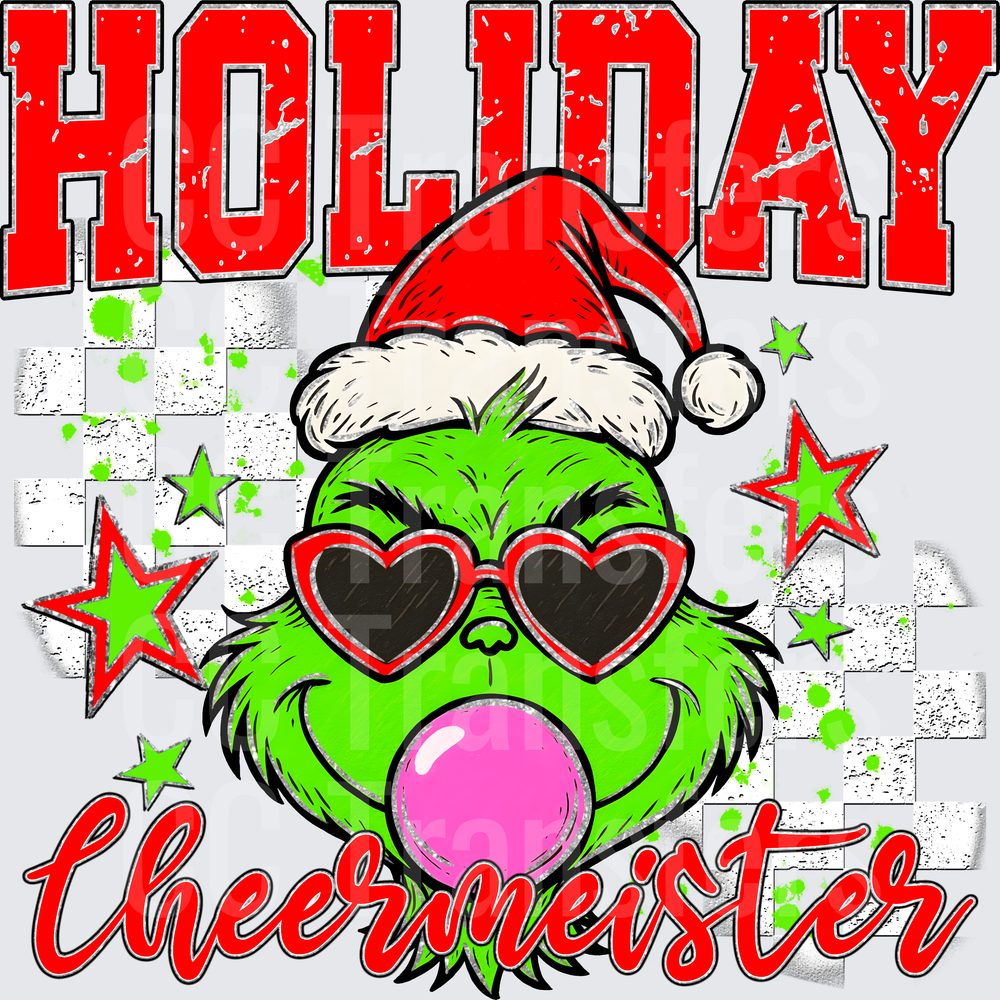Holiday Cheermeister Grumpy Green Character Santa Hat DTF