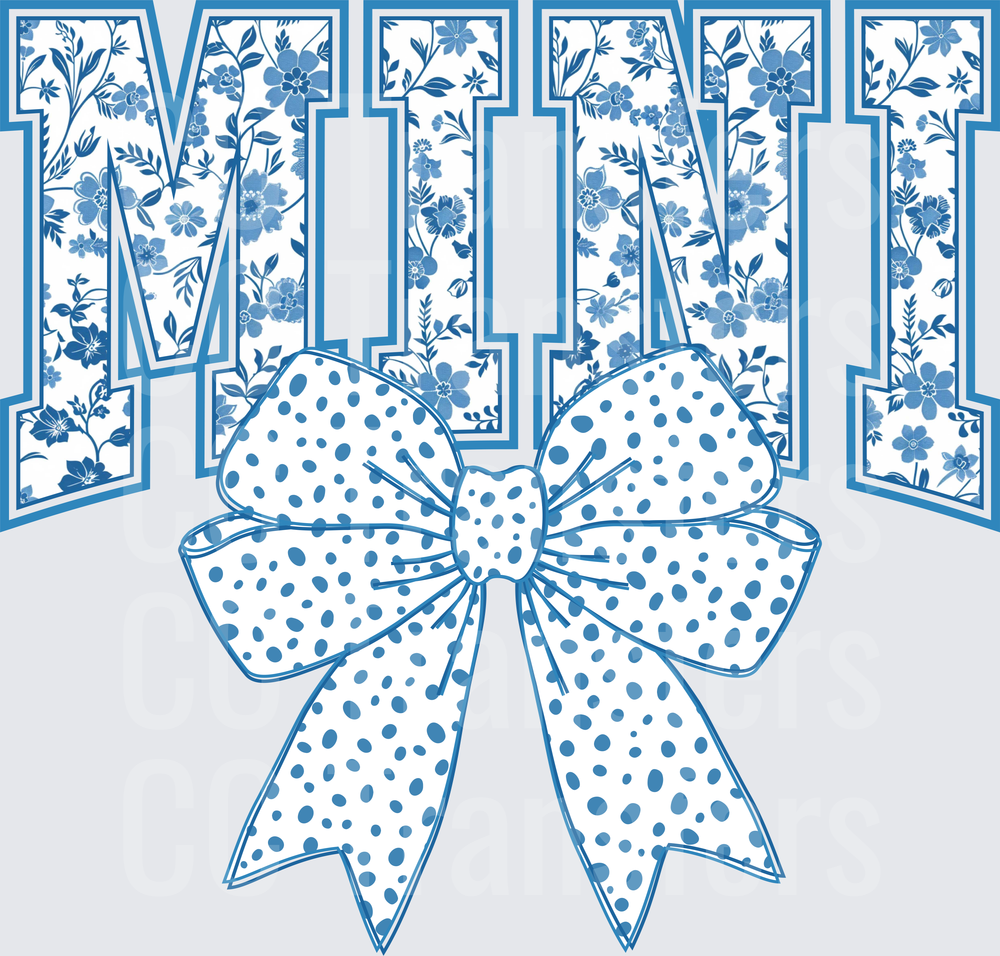 Blue Floral MINI Varsity Letters with Polka Dot Bow (DTF)