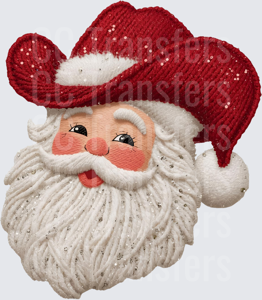 Embroidered Santa Face Red Cowboy Hat Glitter Beard (DTF)
