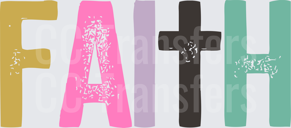Colorful FAITH Letters with Cross Christian Typography (DTF)