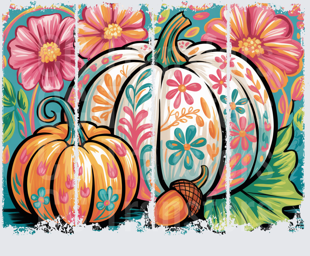 Boho Floral Painted Pumpkins and Acorn Fall Design (DTF)