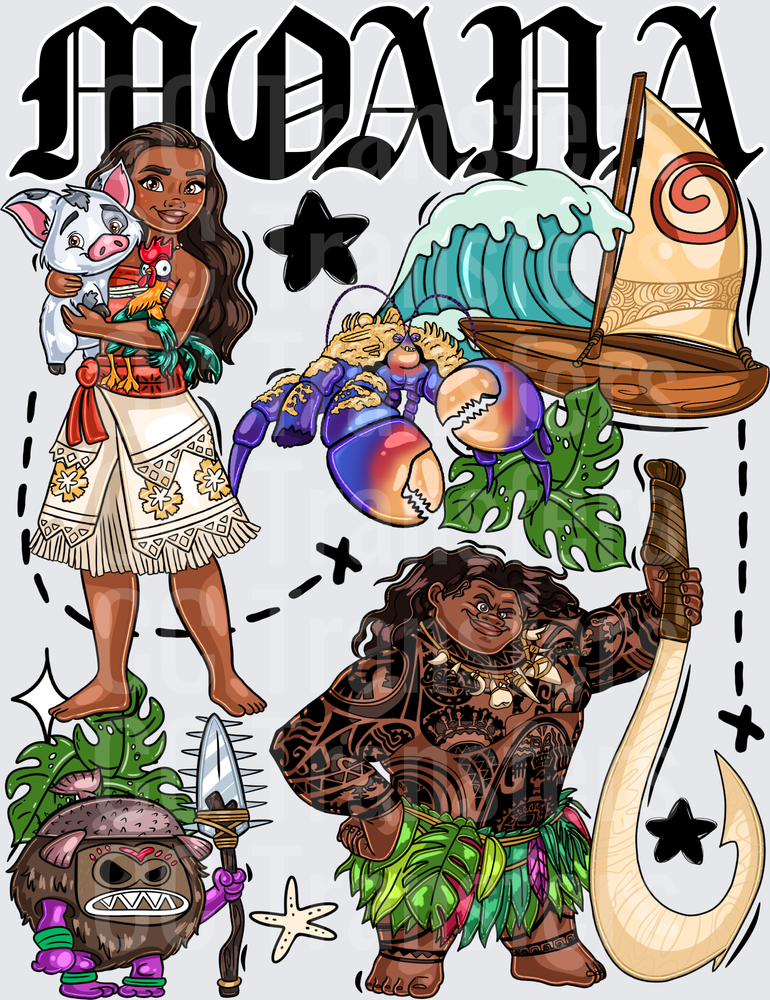 Polynesian Princess Character Collage with Demigod (DTF)