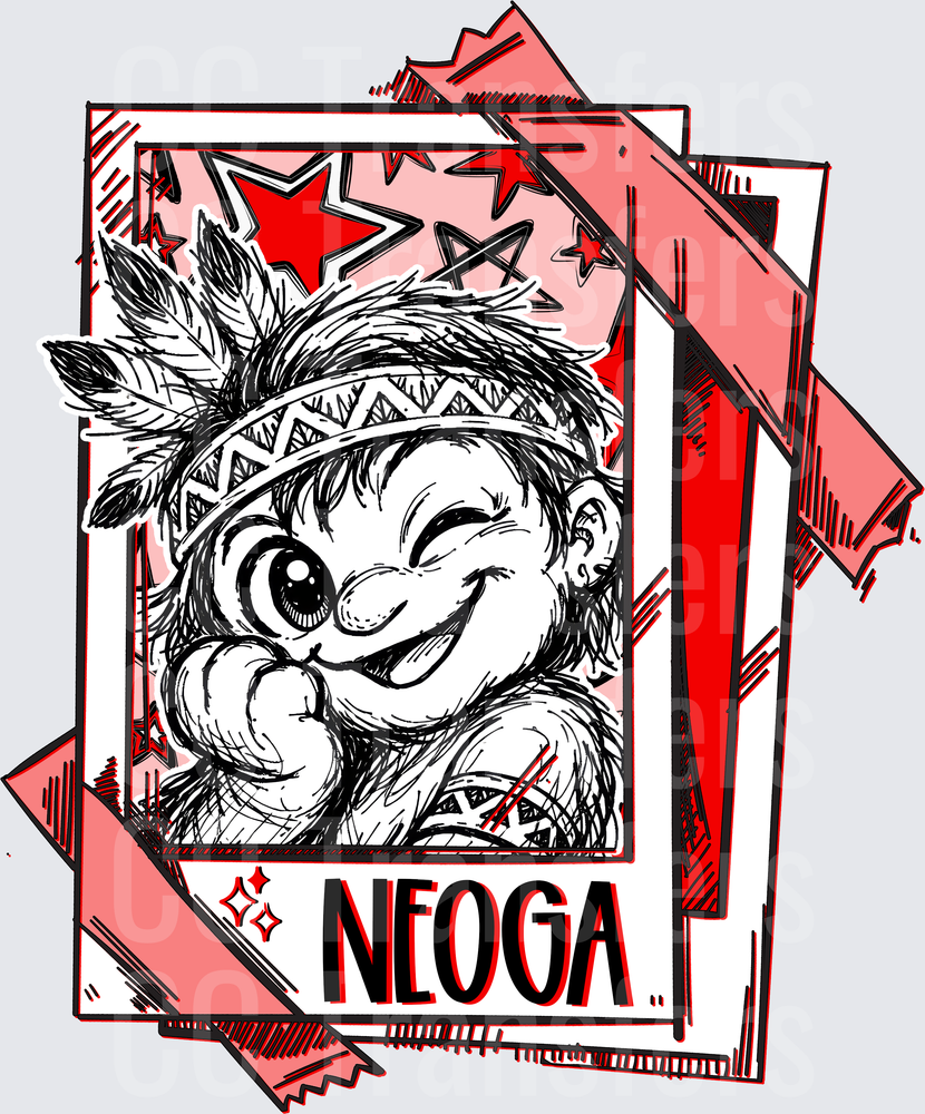 Neoga Cartoon Native Boy Sketch Red Stars Polaroid (DTF)