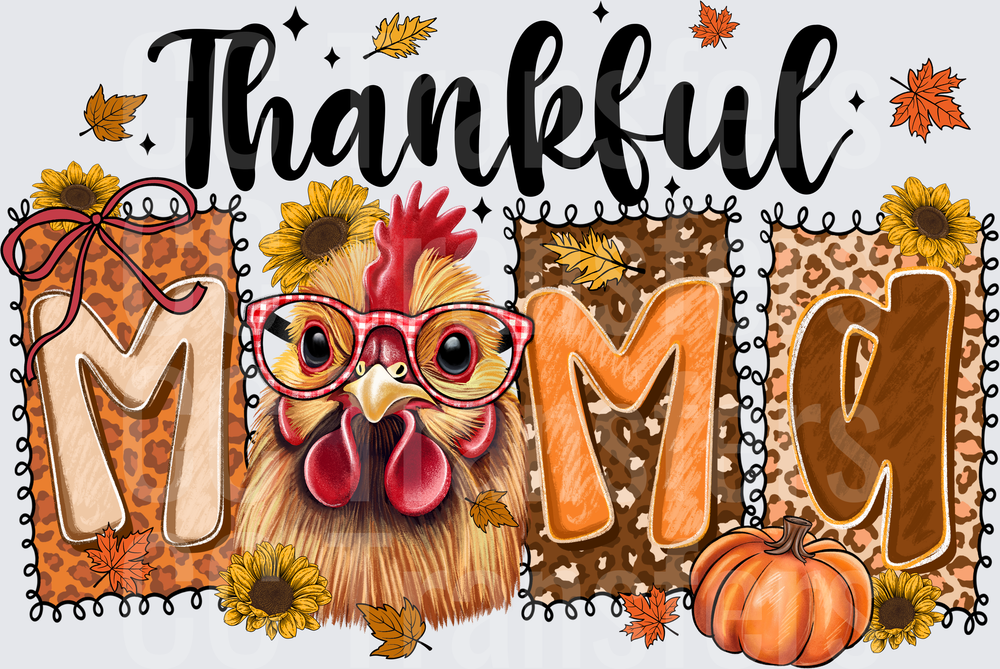 Thankful Mama Chicken Glasses Fall Leopard Sunflower (DTF)