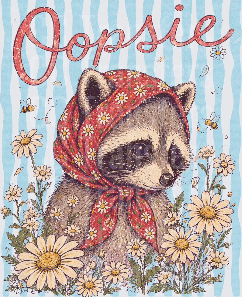 Oopsie Raccoon Floral Bandana Daisy Vintage (DTF)