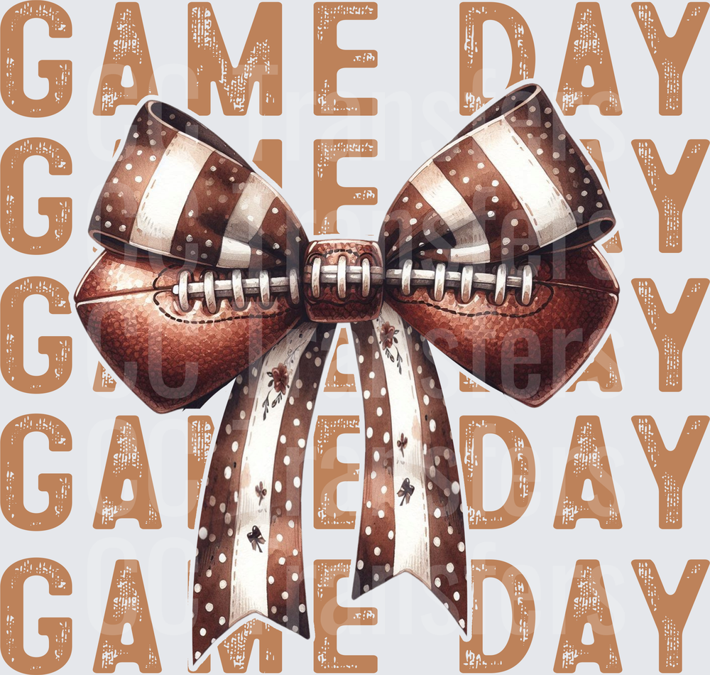 Game Day Football Bow Stacked Text Design (DTF)