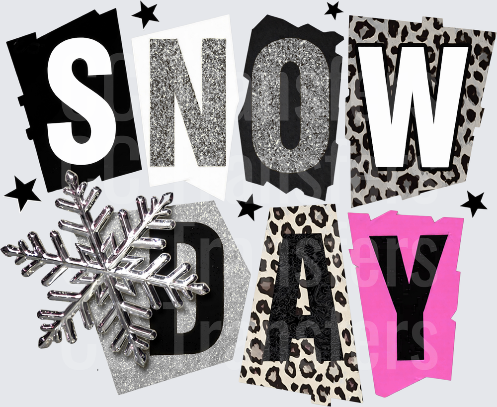 Snow Day Mixed Pattern Collage Letters with Snowflake (DTF)