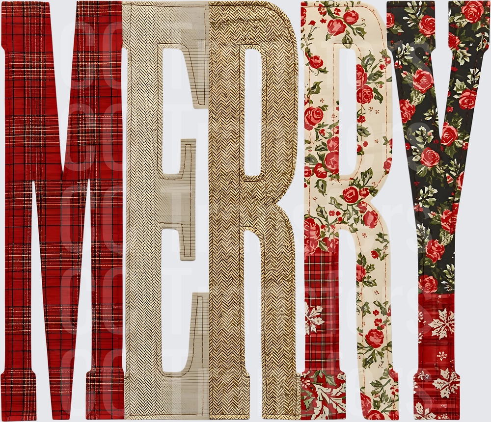 Merry Mixed Pattern Holiday Letter Design (DTF)