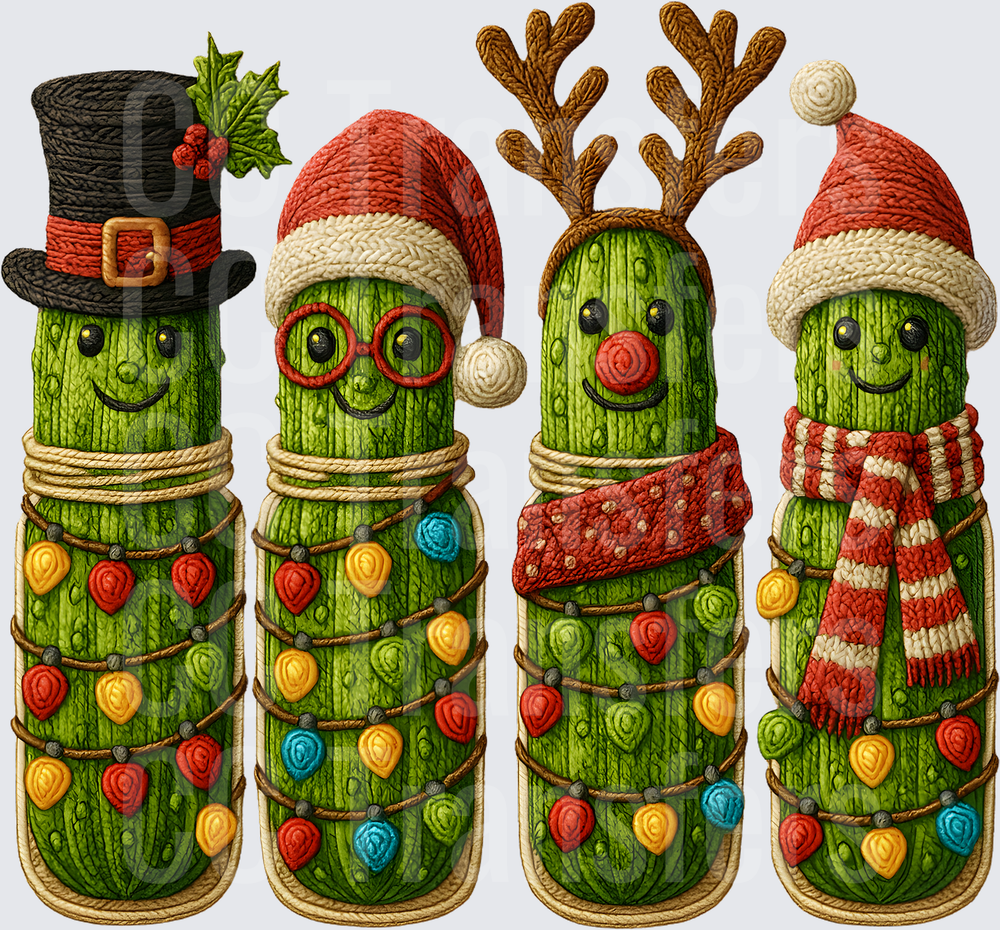 Festive Christmas Pickle Jar Characters with Holiday Lights (DTF)