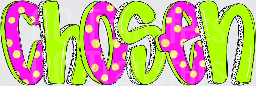 Chosen Bold Doodle Font Hot Pink Lime Green Polka Dot (DTF)