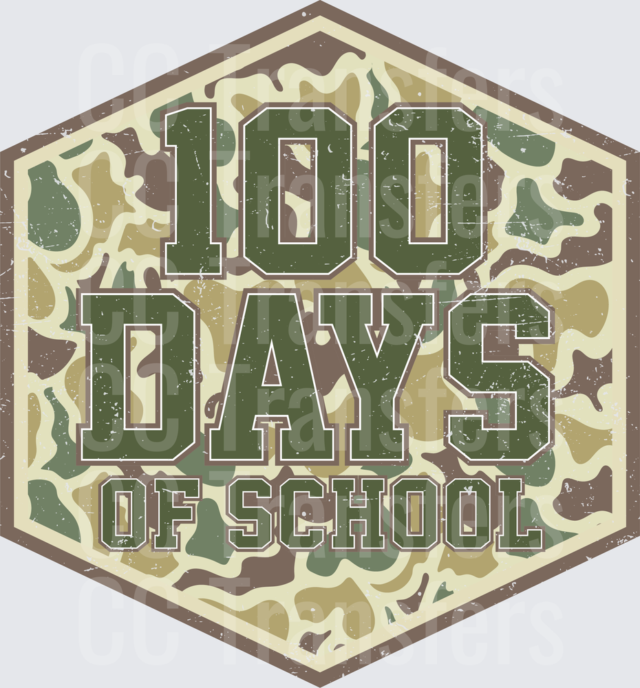 100 Days of School Camo Hexagon Badge Distressed (DTF)