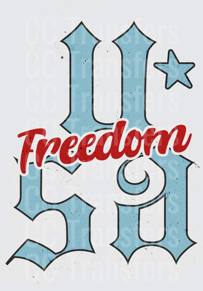 USA Freedom One Nation Under God Gothic Lettering Star (DTF)
