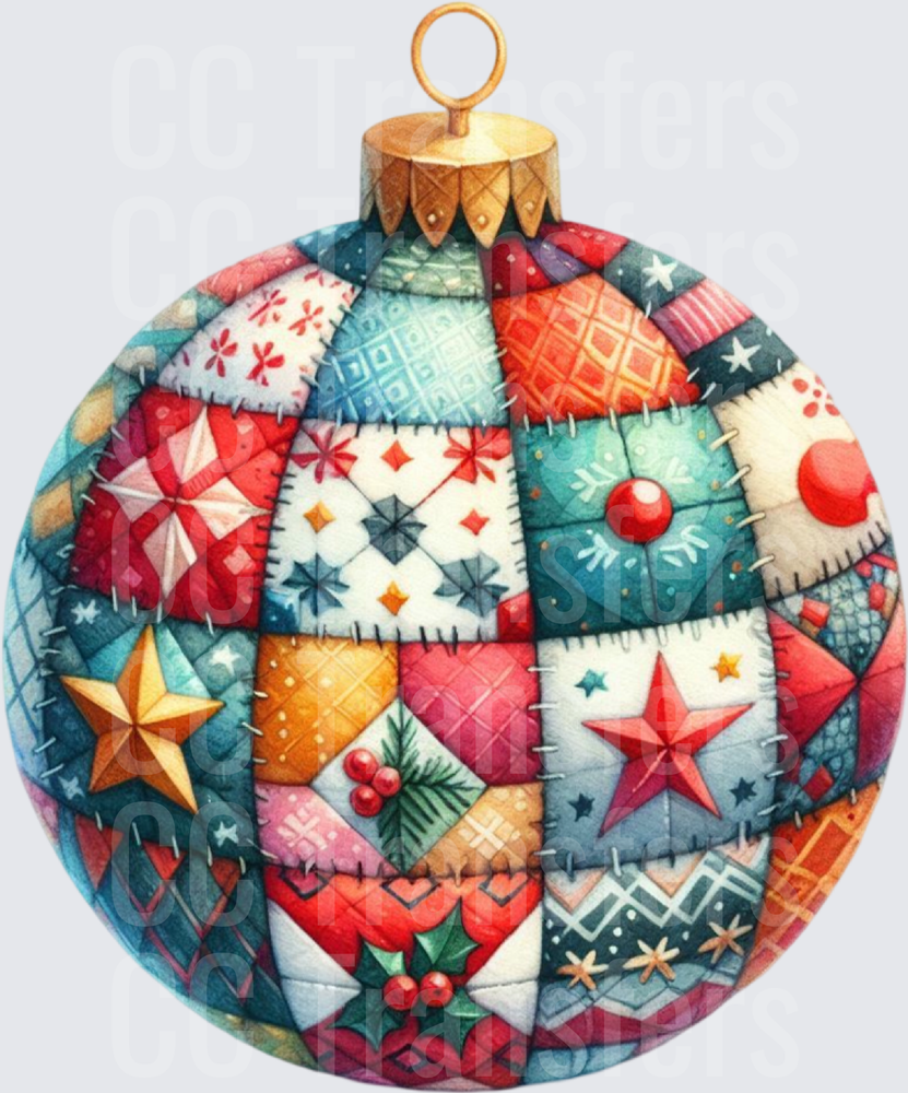 Patchwork Quilt Christmas Ornament Watercolor (DTF)