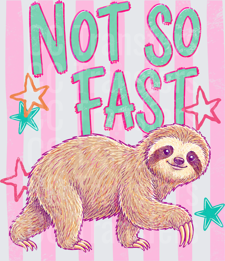 Not So Fast Cute Sloth Pink Stripes Stars (DTF)