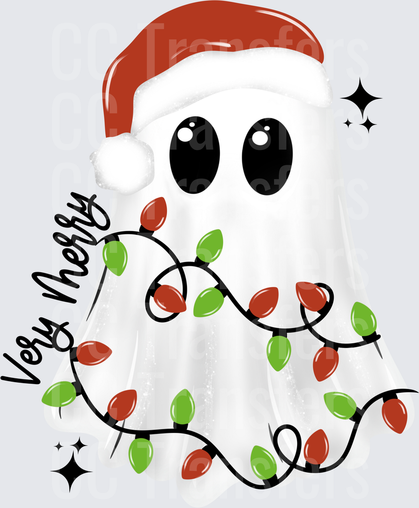 Very Merry Cute Ghost Santa Hat Christmas Lights (DTF)