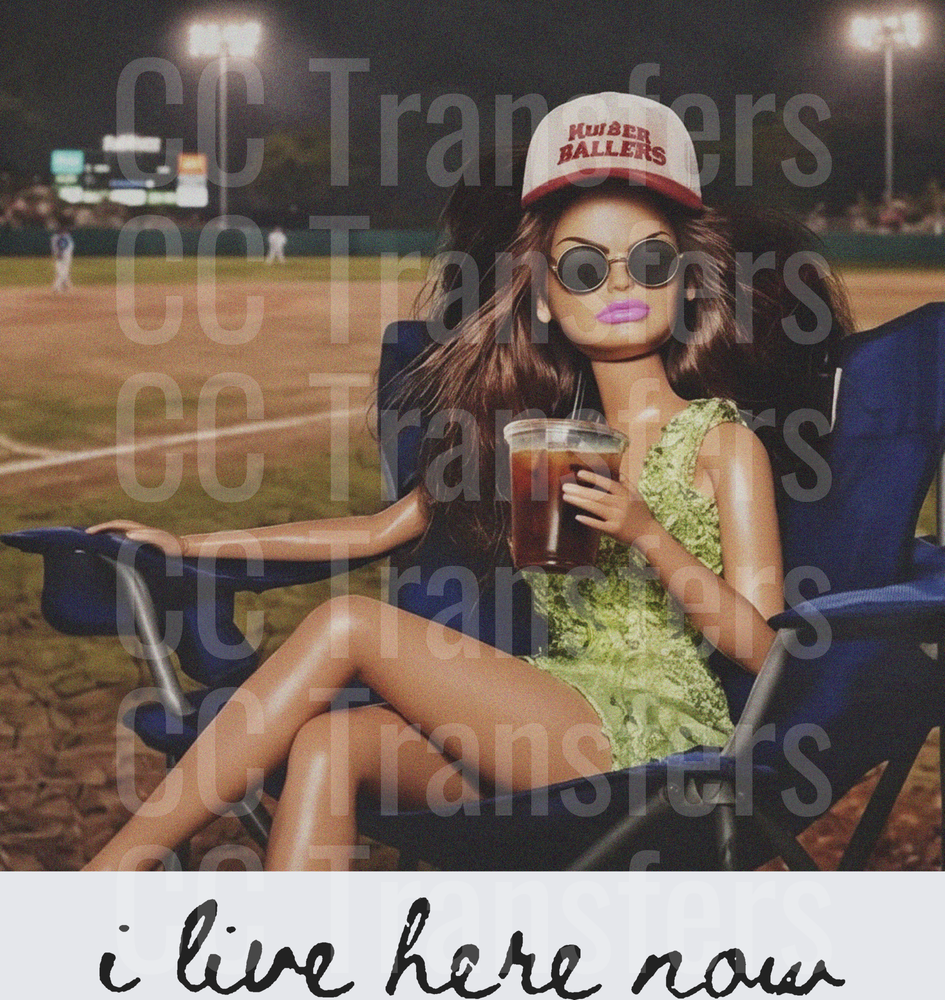 Baseball Mom Doll Sitting Field I Live Here Now (DTF)