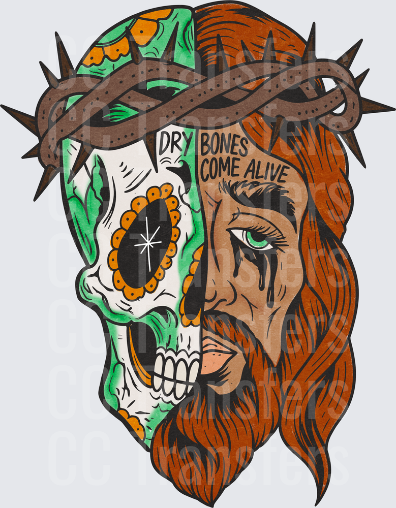 Dry Bones Come Alive Split Sugar Skull Crown of Thorns (DTF)