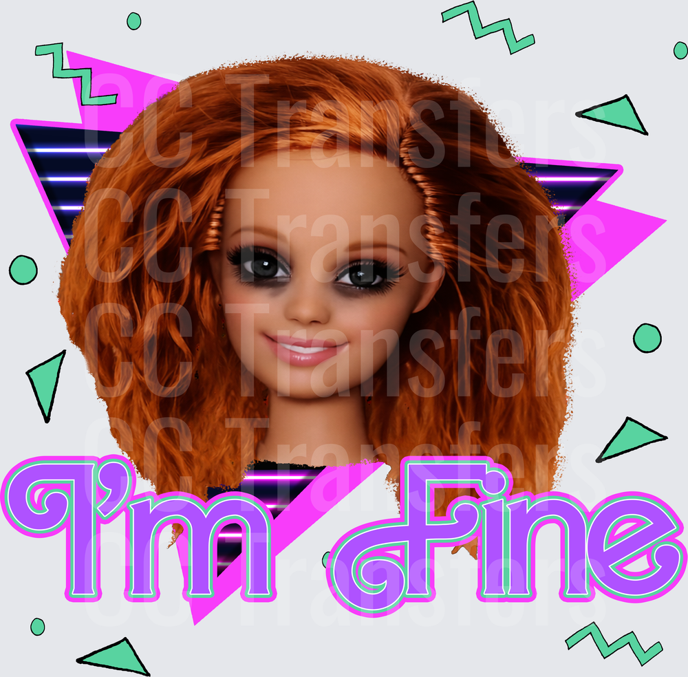 Retro Doll Red Hair I'm Fine 80s Neon Pop Art (DTF)