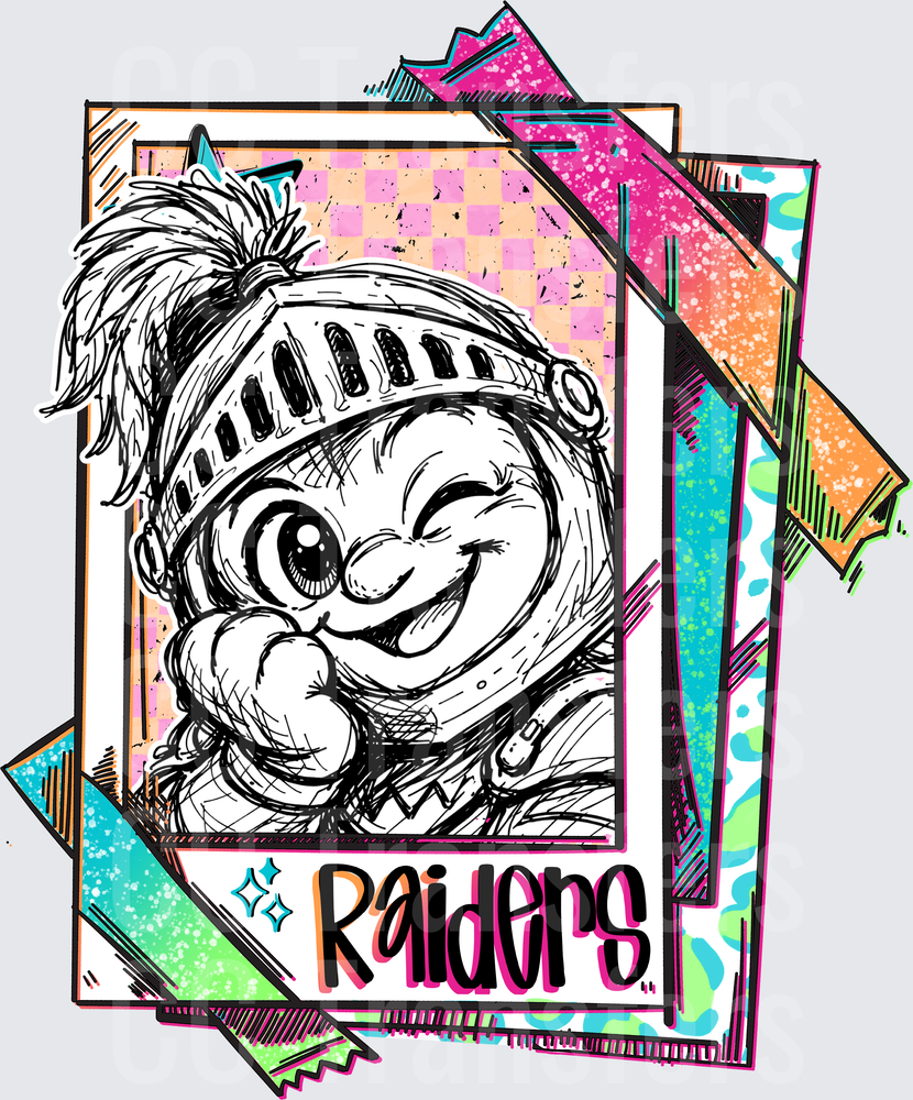 Cute Knight Mascot Raiders Sketch Retro Card Stack (DTF)