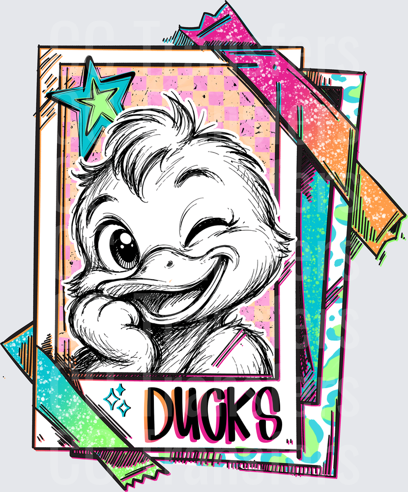 Winking Cartoon Duck Sketch Retro Card Collage Ducks (DTF)