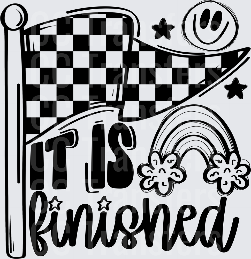 It Is Finished Checkered Flag Smiley Rainbow (DTF)