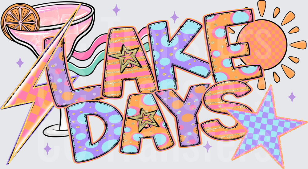 Lake Days Retro Patchwork Cocktail Summer Design (DTF)
