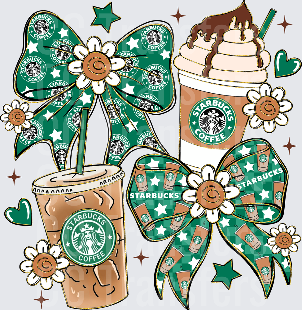 Coffee Cup Coquette Bows Daisy Collage (DTF)