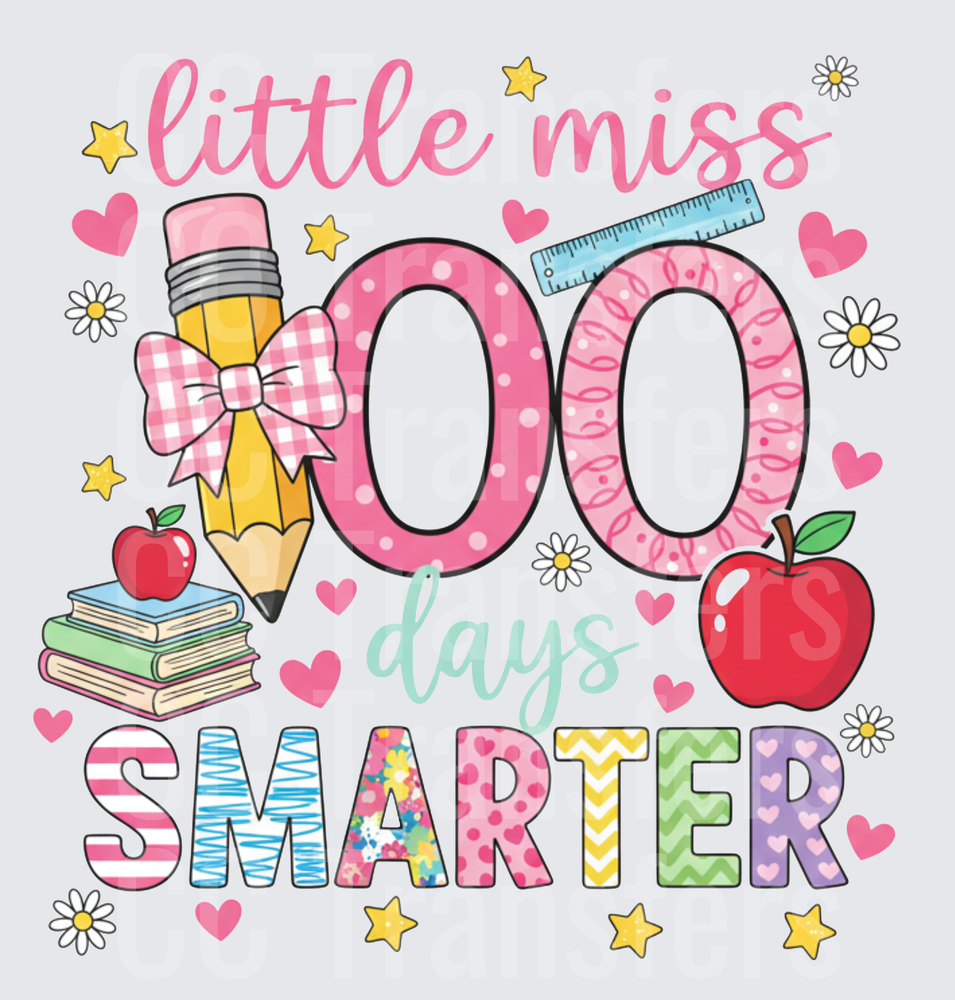 Little Miss 100 Days Smarter School Girl Design (DTF)