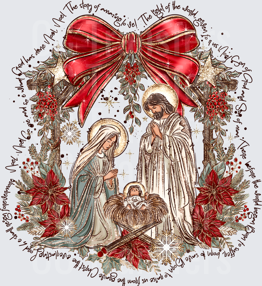 Holy Family Nativity Scene Christmas Wreath Noel (DTF)
