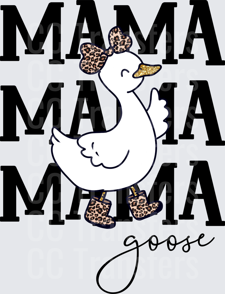 Mama Goose Duck Leopard Print Bow Boots Stacked Text (DTF)